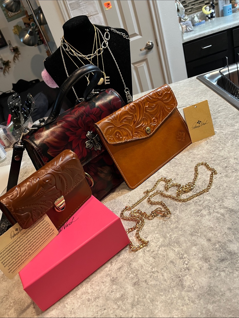 Hand-Tooled Leather Crossbody Bag in Tan